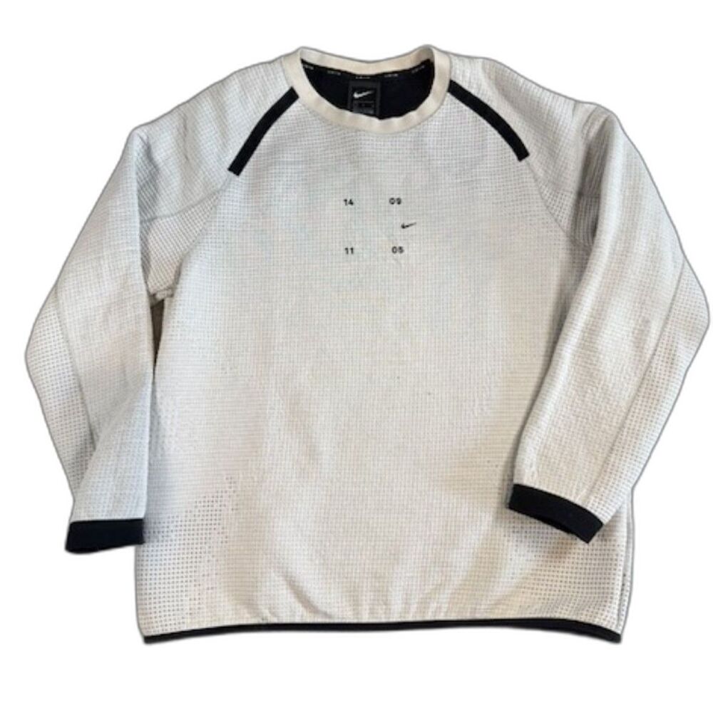 Nike Men’s Tech Pack Crewneck Sweatshirt Large White Black Mesh Waffle 14 09 11